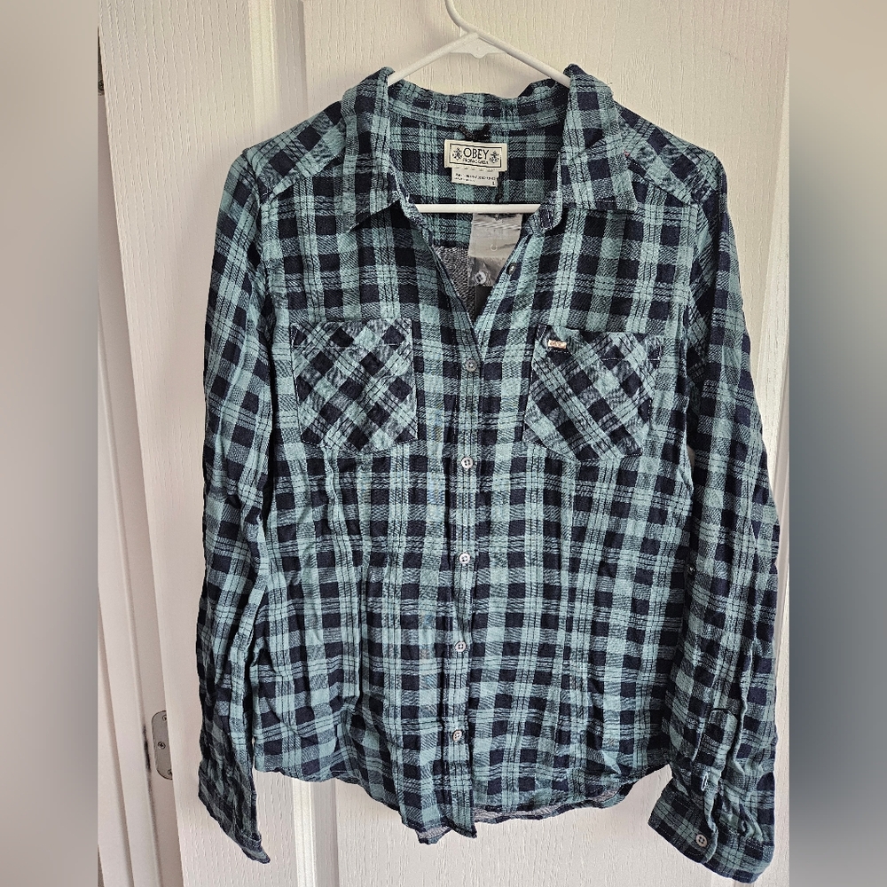 Obey Propaganda Checkered Shirt Sz L